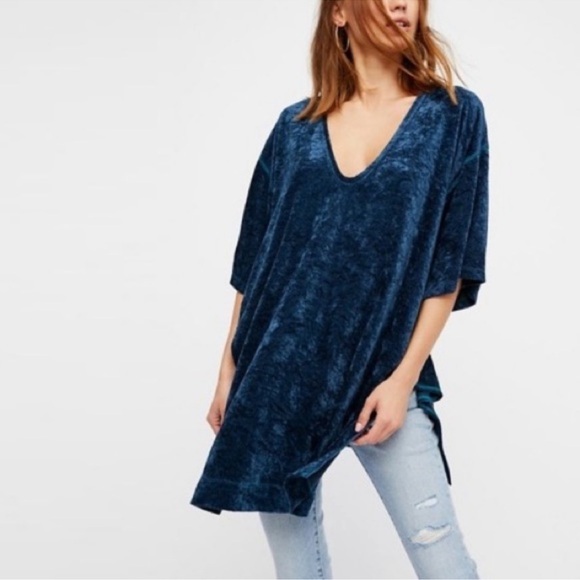 Free People Luxe Crushed Velvet Split Tunic Oversized
Tee Shirt Dress - Picture 2 of 8